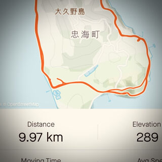 Map, showing a route, and a 9.97km distance