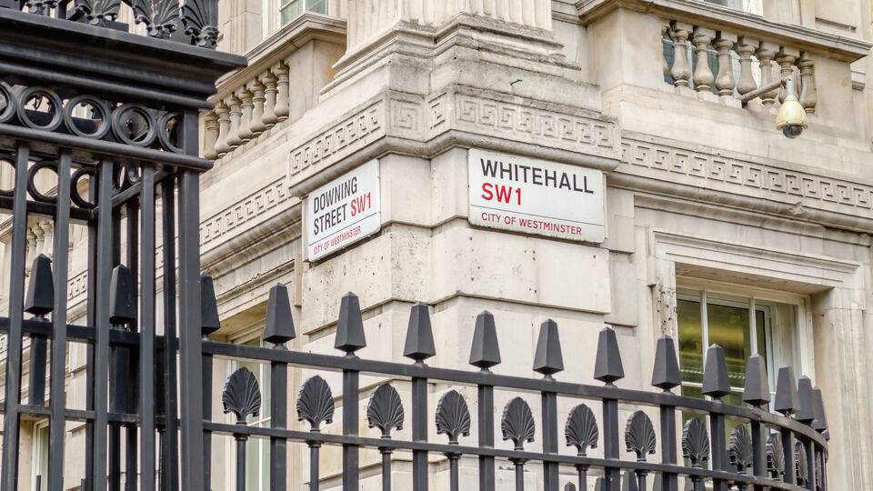 Character building with Whitehall SW1 sign on wall